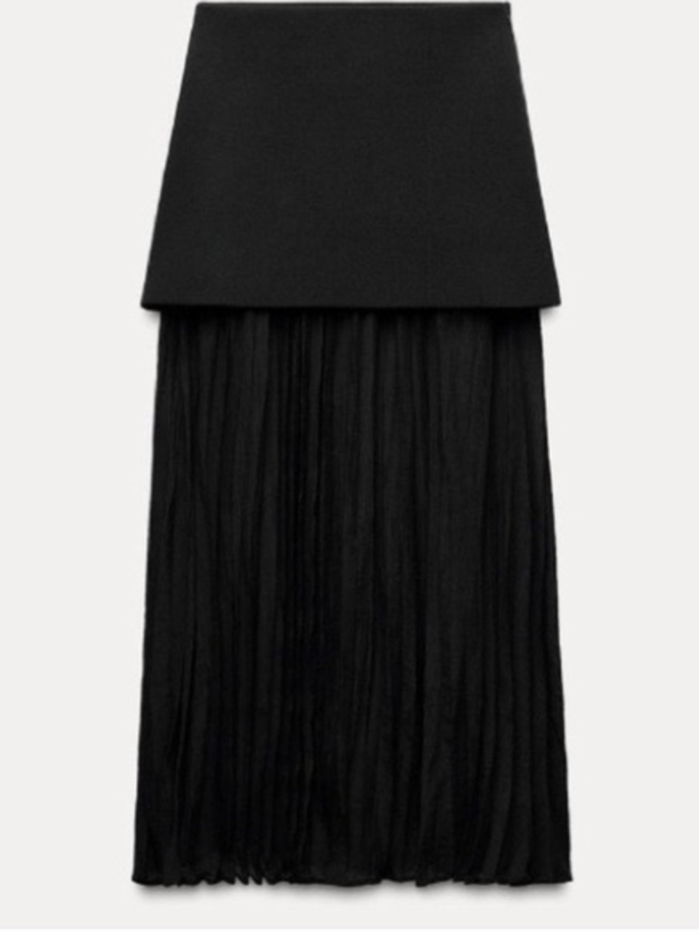 ZARA FW24 Black Layered Pleated Maxi Skirt